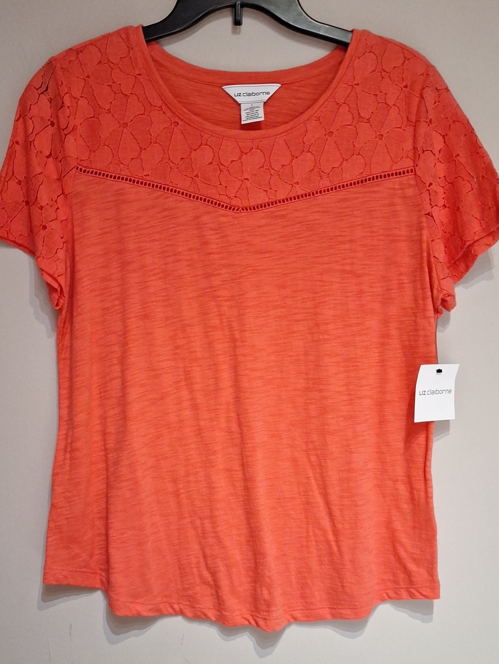 Liz Claiborne Coral Lace Yoke Short Sleeve Tee